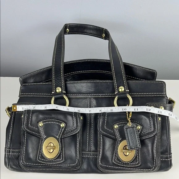 RARE Coach Legacy Collection Black Hot Pink Leather Brass Satchel Shoulder Bag - Picture 16 of 16